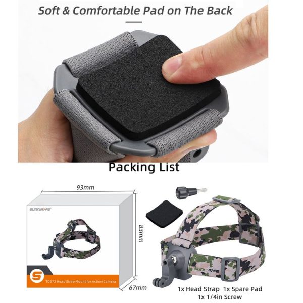 Sunnylife TD672 360 Rotation Adjustable Head Strap Vlog POV Mount Belt for GoPro, Insta360, DJI Osmo Action and Other Action Cameras (Camouflage) - Image 10