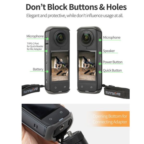 Insta360 X4 Sunnylife Graphene Case High Thermal Conductivity Protective Case with Hand Strap (Black) - Image 8