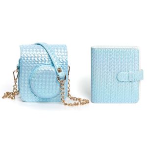 FUJIFILM instax mini 12 Colorful Woven Leather Case Full Body Camera Bag + Photo Album with Strap (Blue)