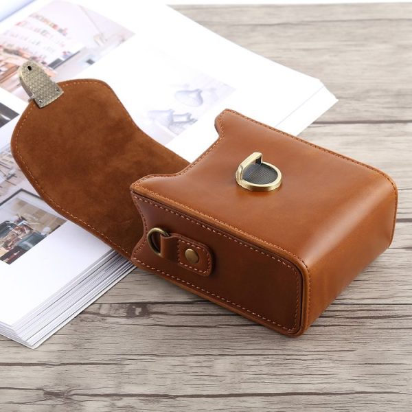 Full Body Camera Buckle Lock PU Leather Case Bag with Hand Strap & Neck Strap for Canon G7X II / G9X Mark II, Sony RX100 / M2 (Brown) - Image 4