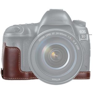 1 / 4 inch Thread PU Leather Camera Half Case Base for Canon EOS 5D Mark IV / 5D Mark III (Coffee)