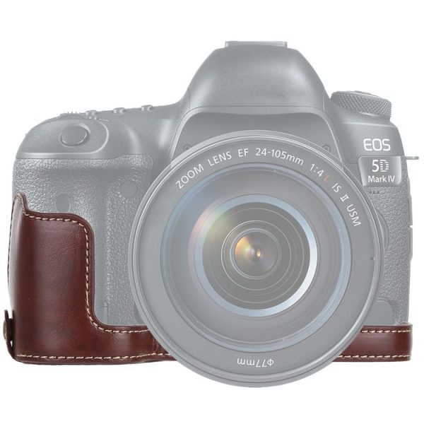 1 / 4 inch Thread PU Leather Camera Half Case Base for Canon EOS 5D Mark IV / 5D Mark III (Coffee)