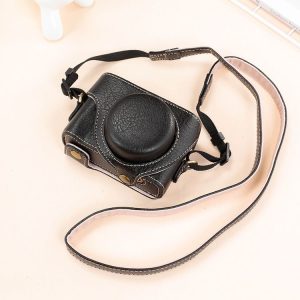 Sony ZV-1F / ZV1M2 Full Body Camera PU Leather Case Bag with Strap (Black)