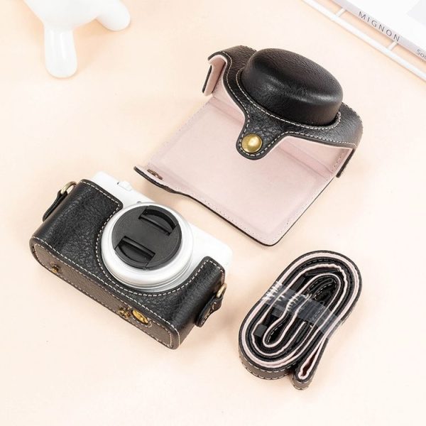 Sony ZV-1F / ZV1M2 Full Body Camera PU Leather Case Bag with Strap (Black) - Image 2
