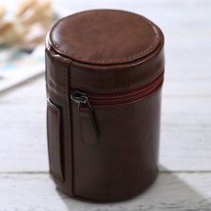 Medium Lens Case Zippered PU Leather Pouch Box for DSLR Camera Lens, Size: 13x9x9cm (Coffee)