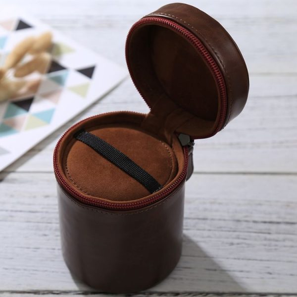 Medium Lens Case Zippered PU Leather Pouch Box for DSLR Camera Lens, Size: 13x9x9cm (Coffee) - Image 4