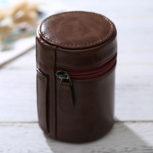 Small Lens Case Zippered PU Leather Pouch Box for DSLR Camera Lens, Size: 11x8x8cm (Coffee)