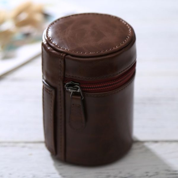 Small Lens Case Zippered PU Leather Pouch Box for DSLR Camera Lens, Size: 11x8x8cm (Coffee)
