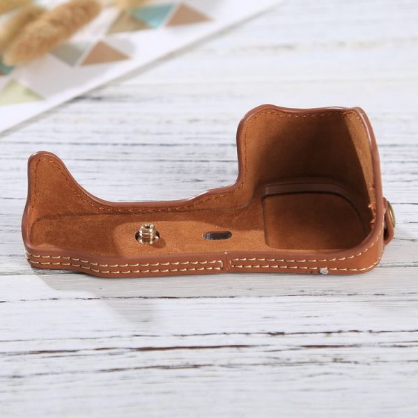 1 / 4 inch Thread PU Leather Camera Half Case Base for Sony ILCE-6000 / A6000 (Brown) - Image 2