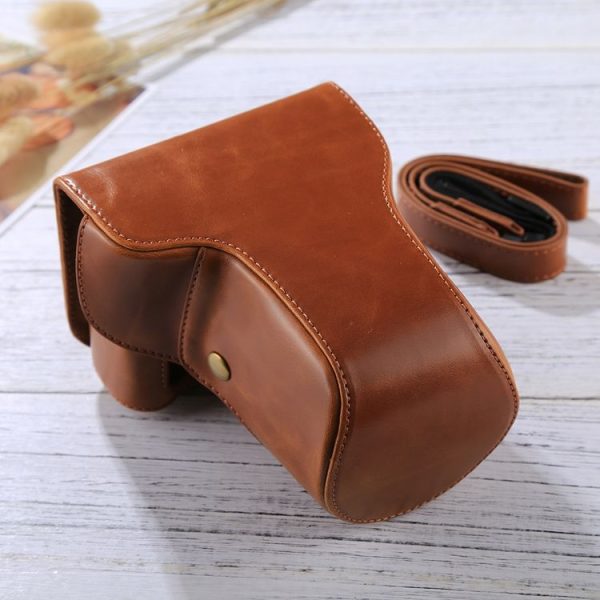 Full Body Camera PU Leather Case Bag with Strap for FUJIFILM X-E3 (18-55mm / XF 23mm Lens) (Brown) - Image 3