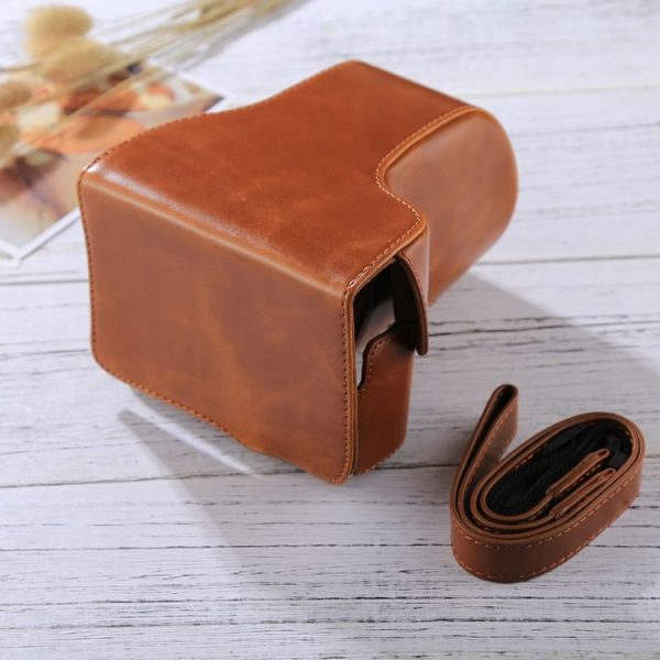 Full Body Camera PU Leather Case Bag with Strap for FUJIFILM X-E3 (18-55mm / XF 23mm Lens) (Brown) - Image 4