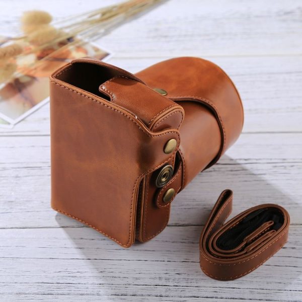 Full Body Camera PU Leather Case Bag with Strap for FUJIFILM X-E3 (18-55mm / XF 23mm Lens) (Brown) - Image 5