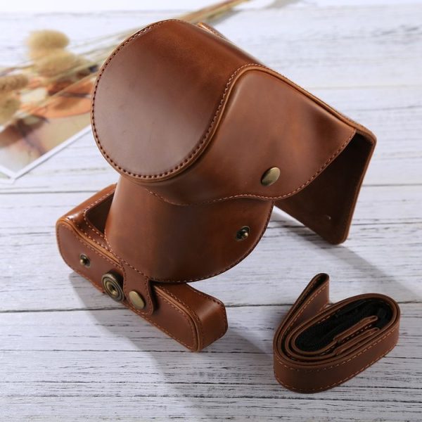 Full Body Camera PU Leather Case Bag with Strap for FUJIFILM X-E3 (18-55mm / XF 23mm Lens) (Brown) - Image 7