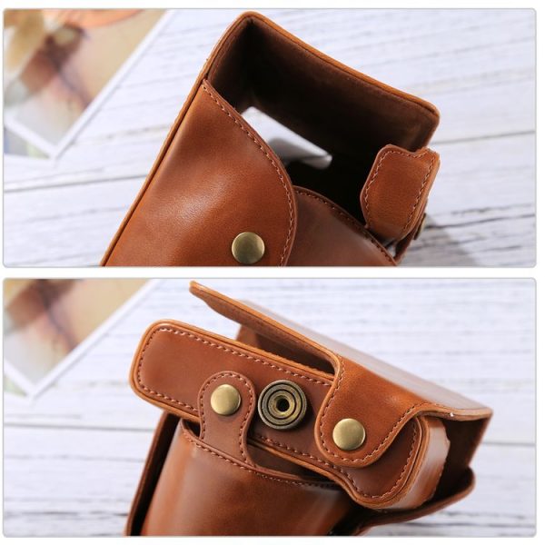 Full Body Camera PU Leather Case Bag with Strap for FUJIFILM X-E3 (18-55mm / XF 23mm Lens) (Brown) - Image 8