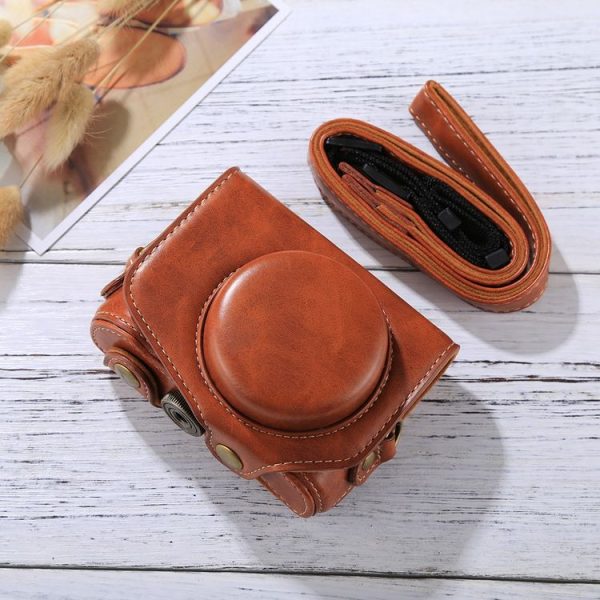 Full Body Camera PU Leather Camera Case Bag with Strap for Canon PowerShot G7 X Mark II (Brown) - Image 2