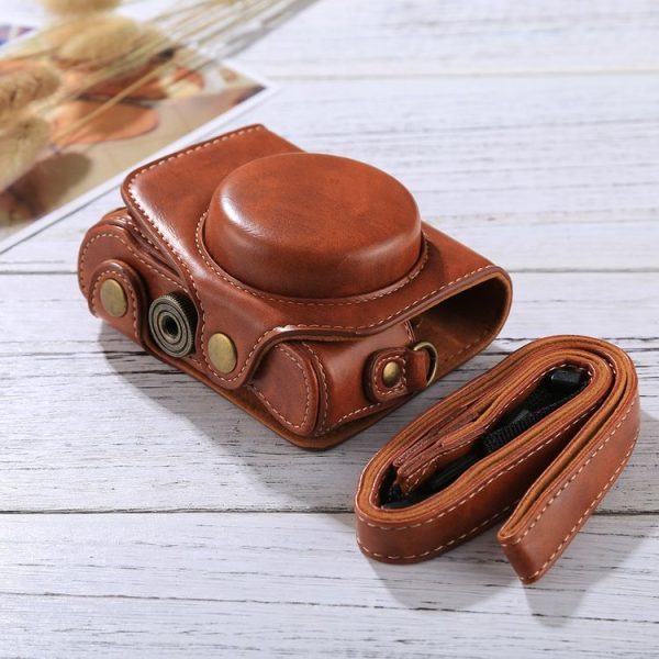 Full Body Camera PU Leather Camera Case Bag with Strap for Canon PowerShot G7 X Mark II (Brown) - Image 3