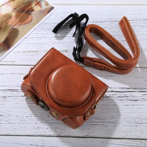Full Body Camera PU Leather Camera Case Bag with Strap for Canon PowerShot G7 X Mark II (Brown) - Image 4