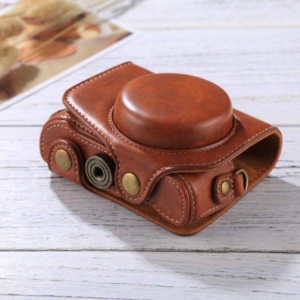 Full Body Camera PU Leather Camera Case Bag with Strap for Canon PowerShot G7 X Mark II (Brown) - Image 6