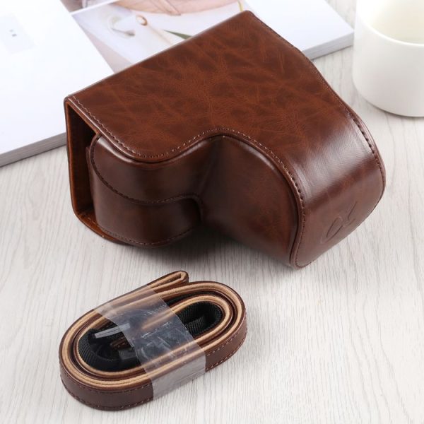Full Body Camera PU Leather Case Bag with Strap for Sony A6400 / ILCE-A6400 (Coffee)