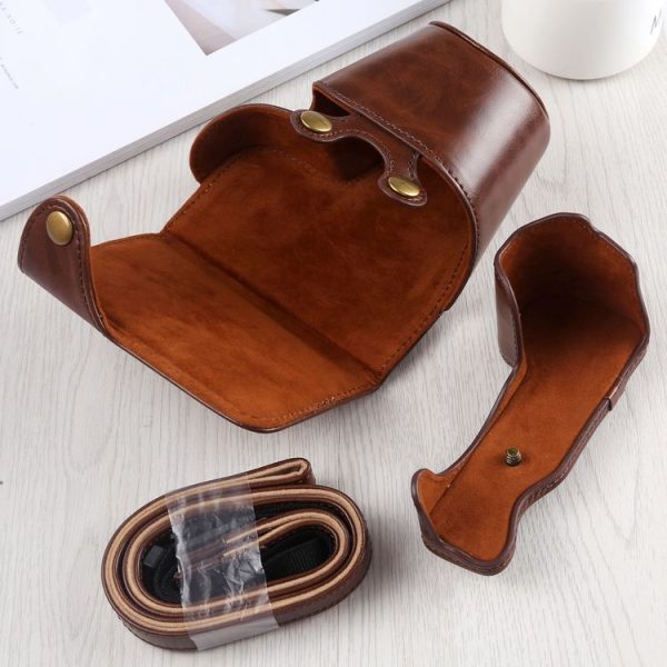 Full Body Camera PU Leather Case Bag with Strap for Sony A6400 / ILCE-A6400 (Coffee) - Image 5