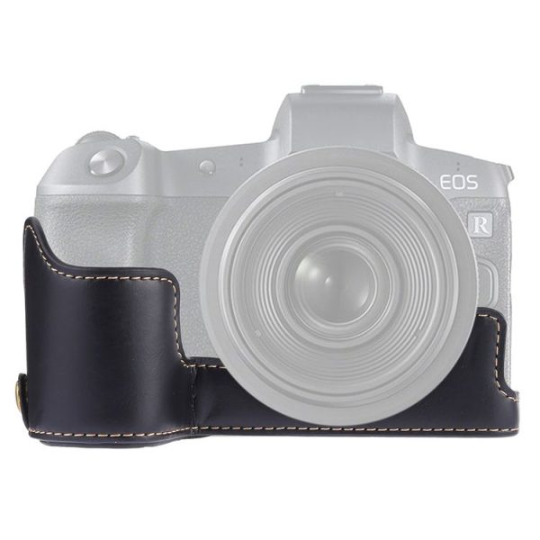 1 / 4 inch Thread PU Leather Camera Half Case Base for Canon EOS R (Black)