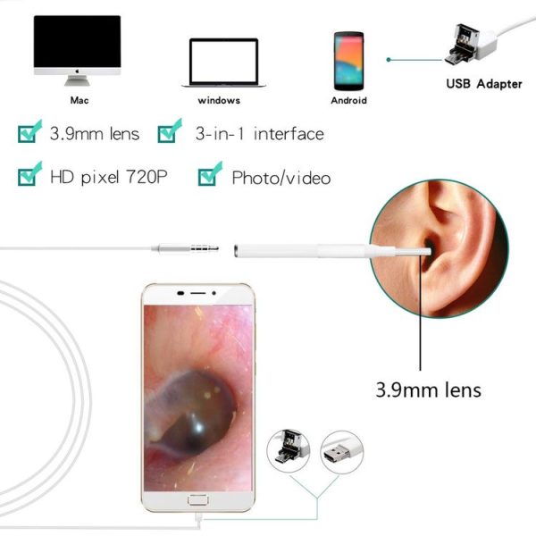 Inskam203 1.3MP HD Visual Eardrop Endoscope Borescope, IP67 Waterproof, Lens Diameter: 3.9mm, Length: 1.3m - Image 4