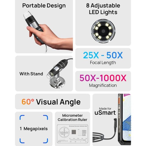 Ulefone uSmart C01 Wired Digital Microscope for Ulefone Armor 18 Series / 9 / 9E & Power Armor 16 Series / 13 / Armor Pad (Black) - Image 4