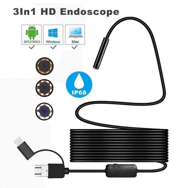 Y101 8mm Spiral Head 3 In 1 Waterproof Digital Endoscope Inspection Camera, Length: 5m Hard Cable (Black) - Image 3