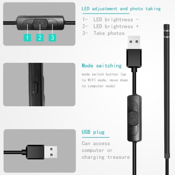 HD Visual Earwax Clean Tool Endoscope Borescope with LED Lights & Wifi, Cable length: 185cm - Image 4