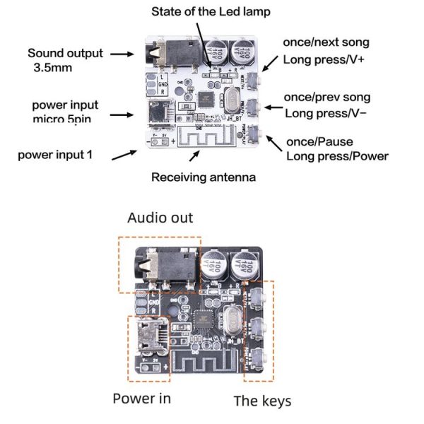 6966 DIY Bluetooth 5.0 Audio Receiver Board Module MP3 Lossless Player Wireless Stereo Music Amplifier Module (White) - Image 5