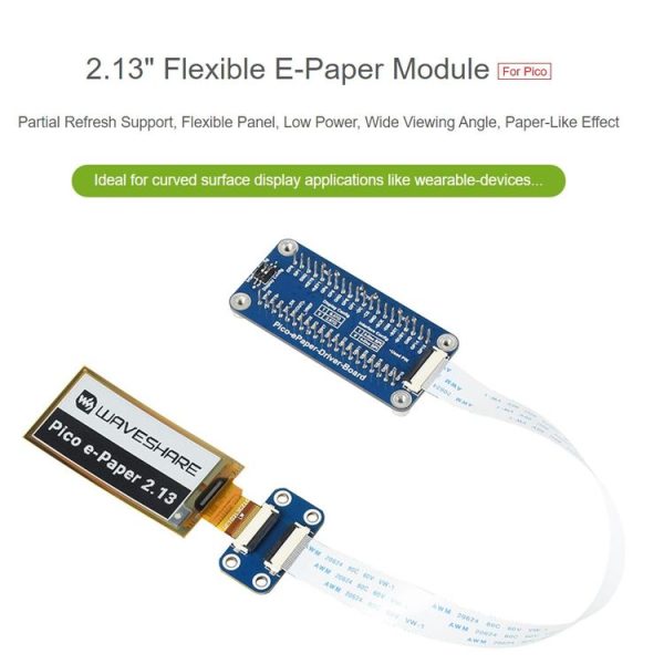 Waveshare 2.13 inch 212 x 104 Pixel Black / White Flexible E-Paper E-Ink Display Module for Raspberry Pi Pico, SPI Interface - Image 4