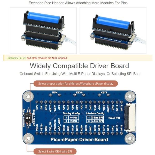 Waveshare 7.5 inch 800x480 pixel Black White E-Paper E-Ink Display Module for Raspberry Pi Pico, SPI Interface - Image 7
