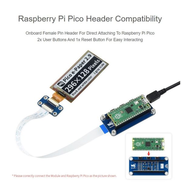 Waveshare 2.9 inch 296 x 128 Pixel Black / White Flexible E-Paper E-Ink Display Module for Raspberry Pi Pico, SPI Interface - Image 5
