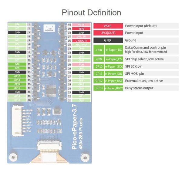 Waveshare 2.9 inch 296 x 128 Pixel Black / White Flexible E-Paper E-Ink Display Module for Raspberry Pi Pico, SPI Interface - Image 7