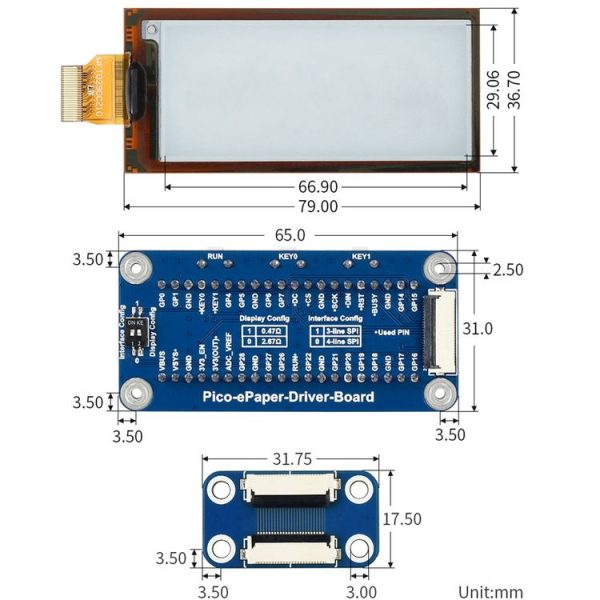 Waveshare 2.9 inch 296 x 128 Pixel Black / White Flexible E-Paper E-Ink Display Module for Raspberry Pi Pico, SPI Interface - Image 8