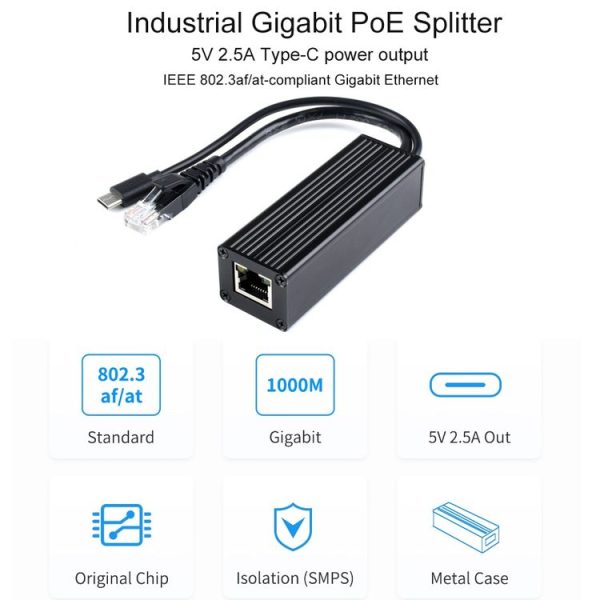 Waveshare Metal Case Gigabit PoE Splitter, 5V 2.5A Type-C Out - Image 2