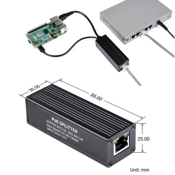 Waveshare Metal Case Gigabit PoE Splitter, 5V 2.5A Type-C Out - Image 7