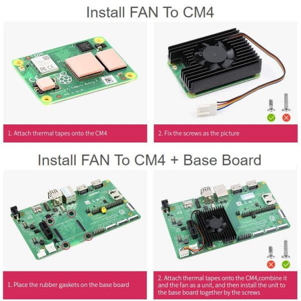 Waveshare Dedicated All-in-One 3007 Cooling Fan for Raspberry Pi CM4, Speed Adjustable, with Thermal Tapes - Image 7