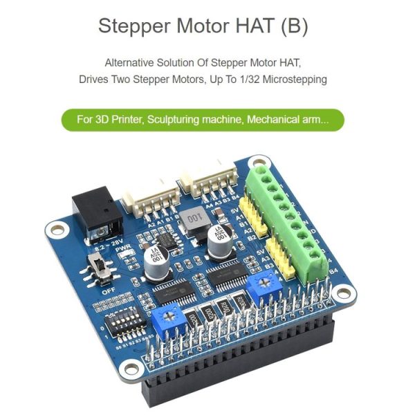 Waveshare HRB8825 Stepper Motor HAT For Raspberry Pi, Drives Two Stepper Motors, Up To 1 / 32 Microstepping - Image 2