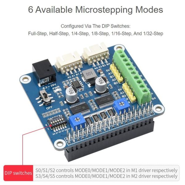 Waveshare HRB8825 Stepper Motor HAT For Raspberry Pi, Drives Two Stepper Motors, Up To 1 / 32 Microstepping - Image 5