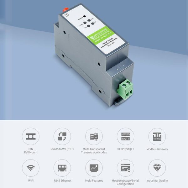 Waveshare Rail-Mount Serial Server RS485 to WIFI / Ethernet Module, Modbus MQTT Gateway - Image 2