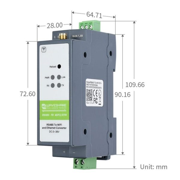 Waveshare Rail-Mount Serial Server RS485 to WIFI / Ethernet Module, Modbus MQTT Gateway - Image 9