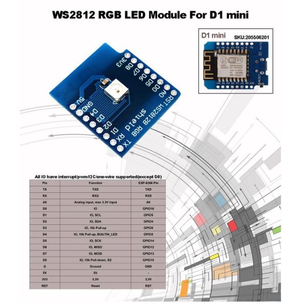 LDTR-WG0082 5050 Built-in 1 Colorful RGB LED Module for D1 mini WS2812 / ESP8266 - Image 5