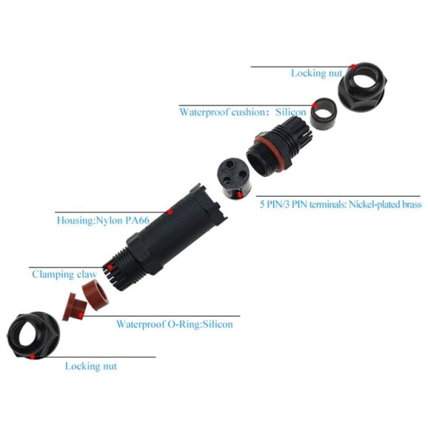 XYS20 IP68 Waterproof 3 Pin Straight Cable Connector - Image 5