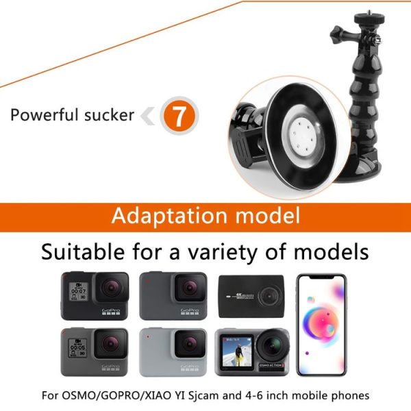 Suction Cup Jaws Flex Clamp Mount for GoPro, Insta360, DJI and Other Action Cameras (Black) - Image 8