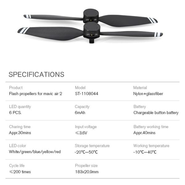 STARTRC 1 Pair Foldable Color LED Flash Lamp 7238 Low Noise Propellers for DJI Mavic Air 2 (Black) - Image 5
