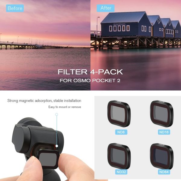 STARTRC 4 in 1 ND8 + ND16 + ND32 + ND64 Optical Glass Lens Filter Kits for DJI OSMO Pocket 2 - Image 6