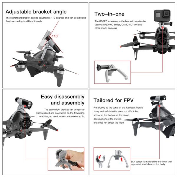 RCSTQ Flashlight Night Light + Torch Bracket Kit for DJI FPV Drone (Black) - Image 4