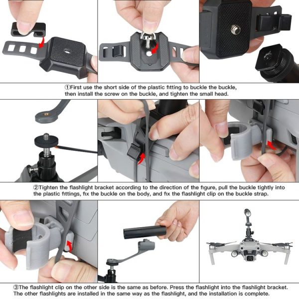 RCSTQ Expansion Buckle Bracket Flashlight Night Flight Kit for DJI Mavic Air 2 / Air 2S / Mavic 2 / Autel EVO 2 / Femi X8 SE Drone, Triple Flashlight - Image 8