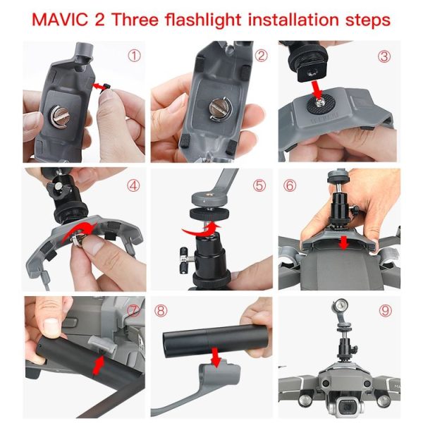 RCSTQ Fixed Bracket Chargeable Flashlight Night Flight Kit for DJI Mavic 2 Pro / Zoom Drone, Triple Flashlight - Image 8